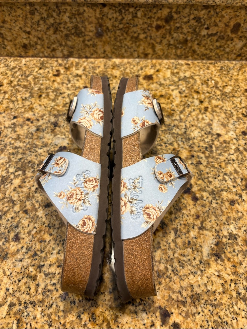 Birkis Birkenstock Blue Floral Michele Double Strap Sandal Size 40 9-9.5 Narrow - Picture 8 of 10